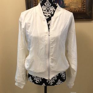 Reebok Classic lightweight bomber style Shiny crinkle white ribbed hems jacket